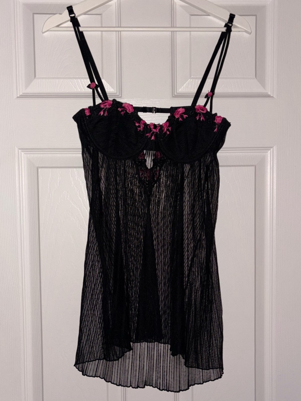 Black & Pink Floral Lace Lingerie Top